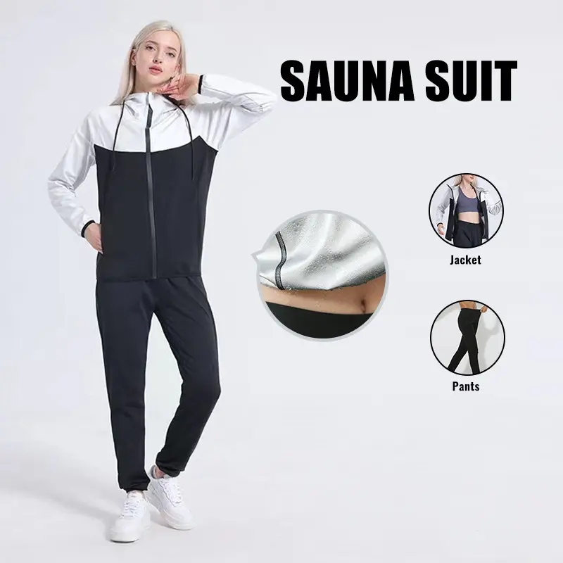 Bộ Đồ Xông Hơi, Ngoại Cỡ, Dành Cho Phụ Nữ, Mồ Hôi Nhanh, Bộ Đồ Thể Thao, Áo Khoác Có Khóa Kéo, Thích Hợp Để Chạy Bộ, Tập Thể Dục, Tập Gym, Chống Rách, Phong Cách Hồi Giáo, Đồ Quần Áo Thể Thao