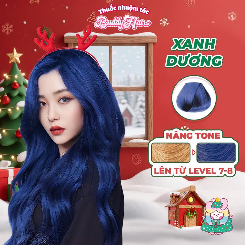 Thuốc nhuộm tóc XANH DƯƠNG không cần dùng tẩy tóc buddyhairs tặng kèm găng tay tiện lợi