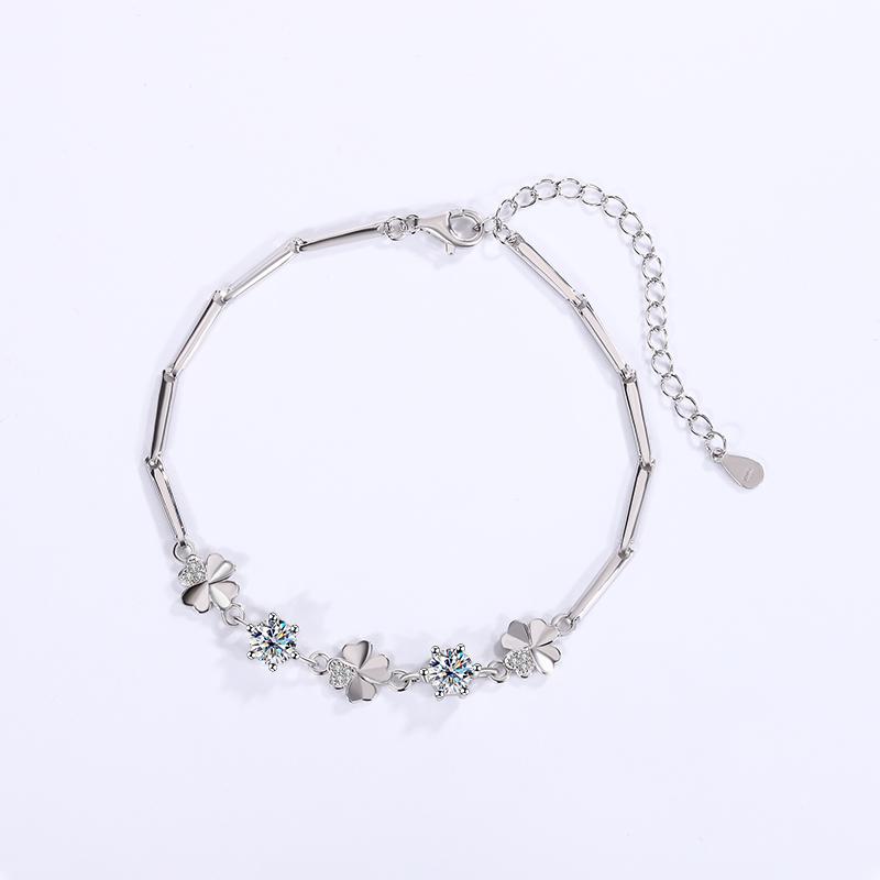 s925 Silver Moissanite D color four-leaf clover bracelet everyday senior sense bracelet 2