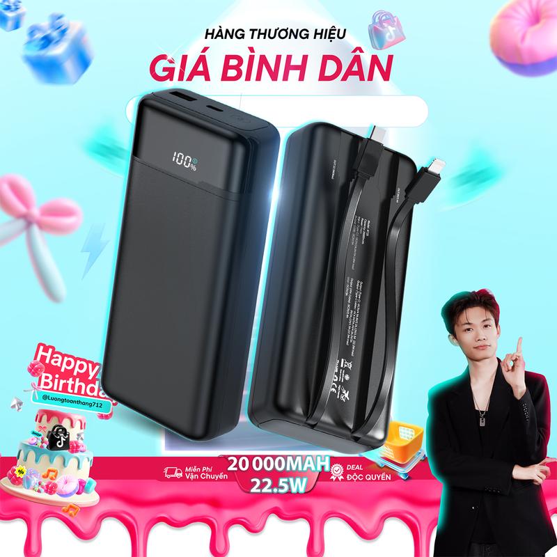   Deal Độc Quyền x LTT  Pin Sạc Dự Phòng 20000mAh ROBOT RT25 LED Sạc Nhanh 22.5W - 4 Cổng Sạc Ra Và 1 Cổng Sạc Vào 