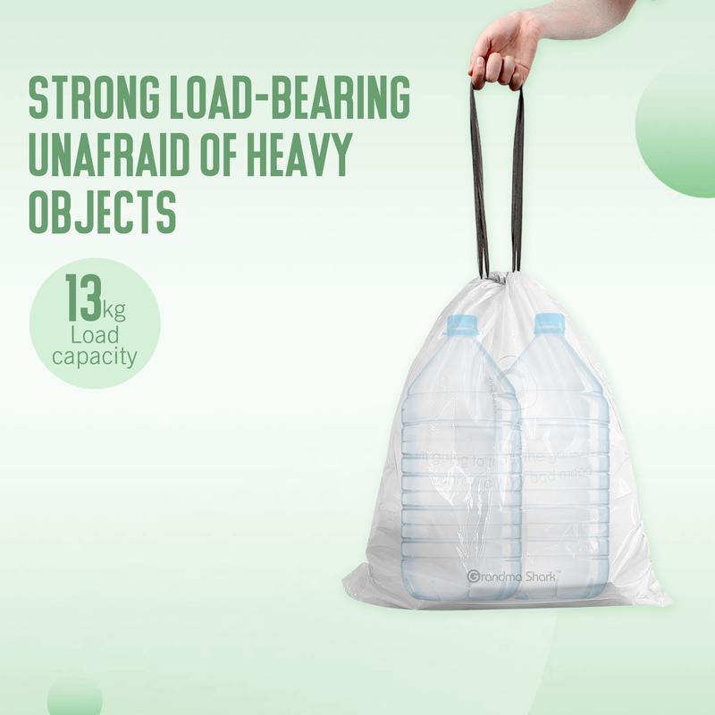 60 Garbage Bag，GRANDMA SHARK 10L - 15L Bin Bags Liners Drawstring Trash Bag, Handle Waste Bags, Super Strong, Anti-drip Unscented 3