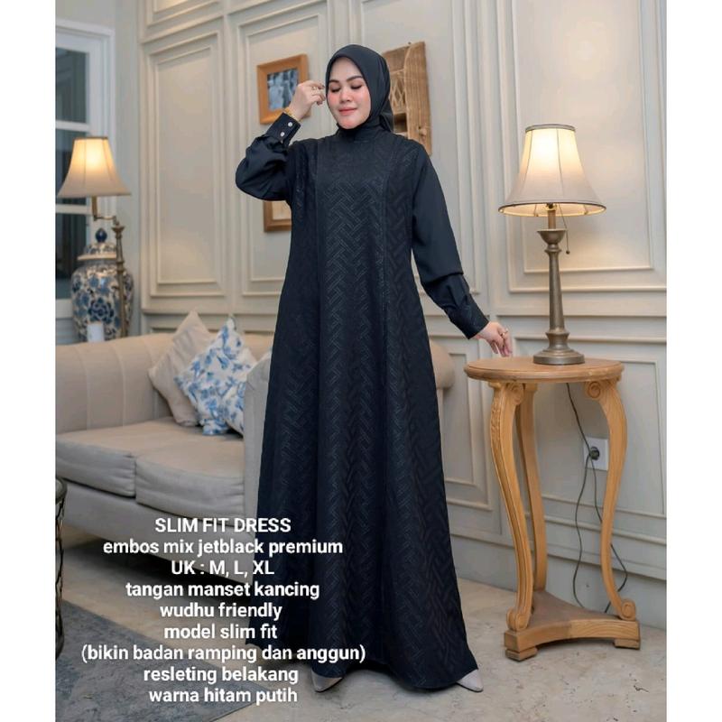 Zahra Dress jetblack premium original by saideofficial / pakaian dress gamis muslim wanita Hitam Polos Kantong Lembut Mutiara Outer Semi Panjang Mewah Kancing Maxi Pesta Kancing 7