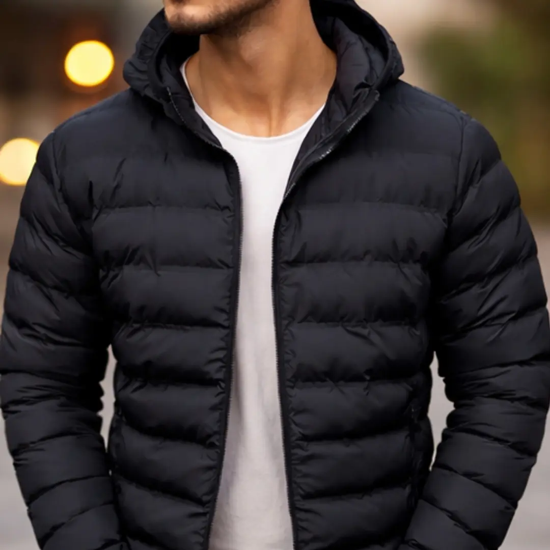 Jaqueta Puffer Bobojaco Nylon Impermeável com Bolso e Capuz removivel