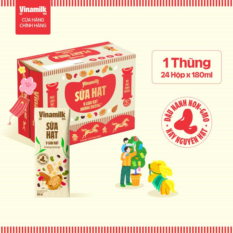   Có Thể Nhận Bao Bì Tết  Thường  Sữa hạt 9 loại hạt - Không đường - Thùng 24 hộp 180ml 