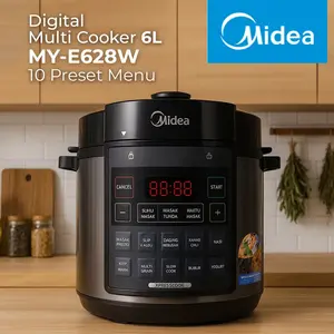 Midea Electric Pressure Cooker 6L MY- E628W Multicooker Serbaguna 10 Fungsi Memasak dengan Tampilan Digital dan Desain Modern