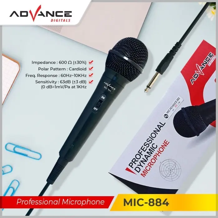 Advance Karaoke Profesional Dynamic Microphone Mic Kabel MIC-884 dan MIC 885 0