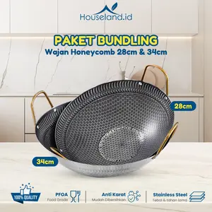 [28CM &34CM] Motif Silver Wajan Penggorengan Kuali Mini Stainless Steel Gagang Kuping 20 24 28 CM