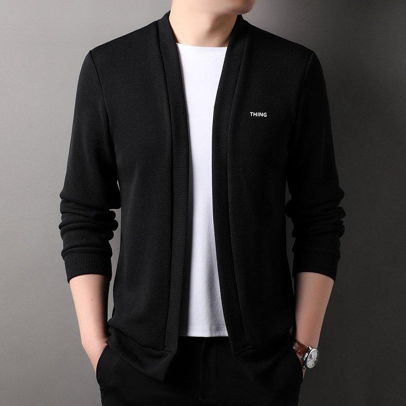 Kemeja pria dewasa premium : HH4 Kardigan Panjang cardigan zenitsu Pria Atasan crewneck cowok vintage Knitwear Hitam Katun Baju Sweater knit 1