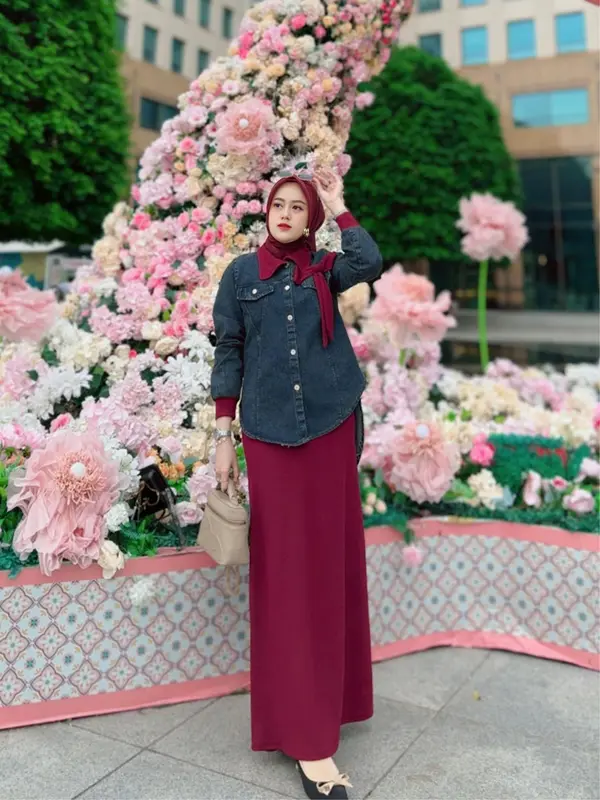 Setelan Rok Lara Denim Hijab Style Ella Trendy 0