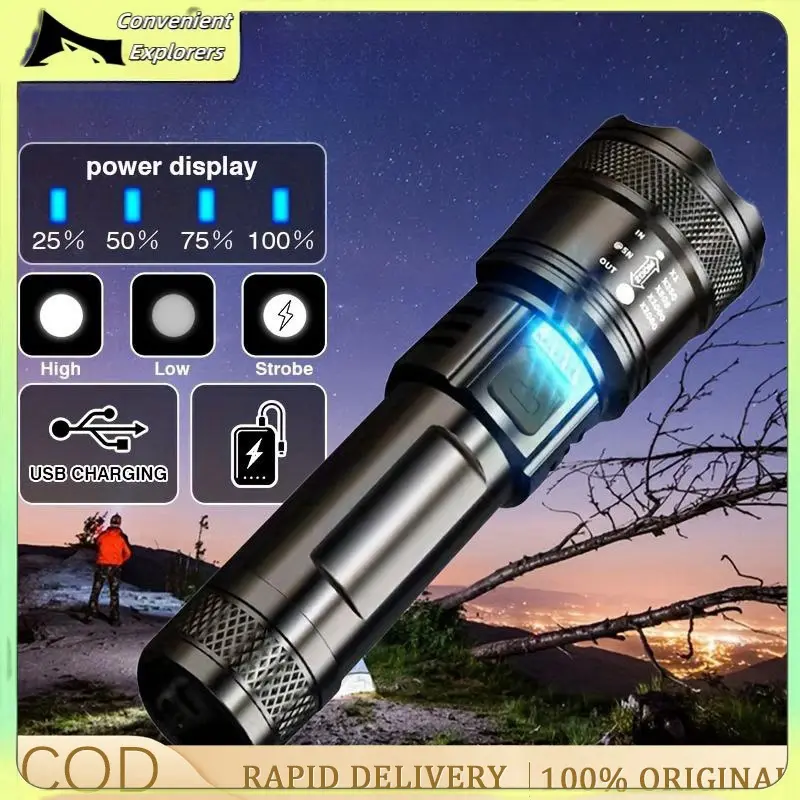 【Ready Stock】White Laser Super Bright LED Flashlight with 3 Model Rechargeable Zoom Flashlight Outdoor Lighting Portable Steel