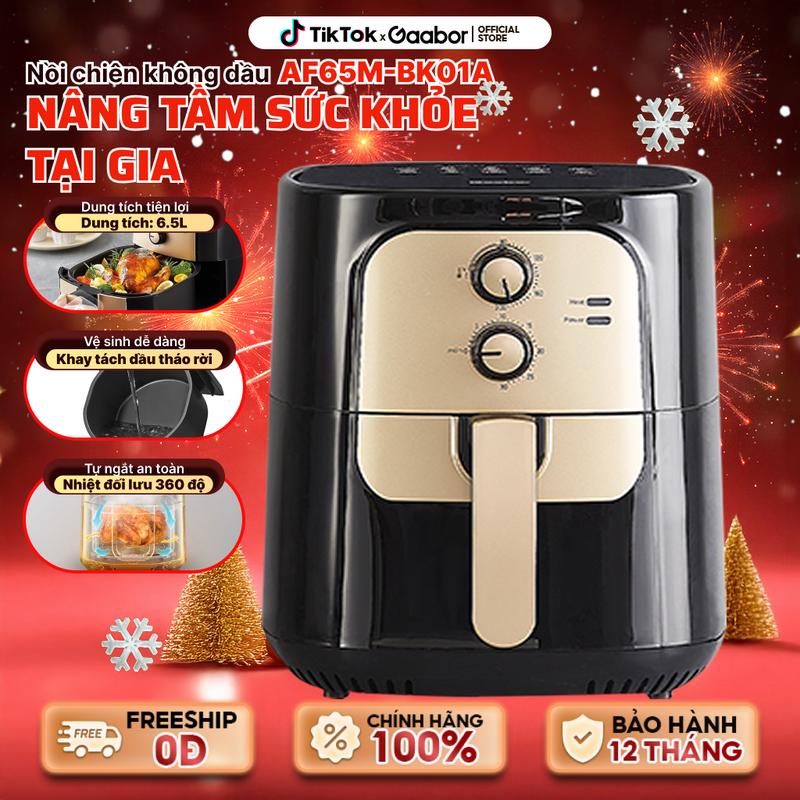 Độc quyền | Nồi chiên không dầu Gaabor AF65M-BK01A dung tích 6.5 lít dùng cho gà vịt nguyên con dưới 1600g công suất 1400w lòng nồi chống dính điều khiển cơ học Nấu ăn cooker noi chien gaabor nướng lò nướng hấp sấy air fryer