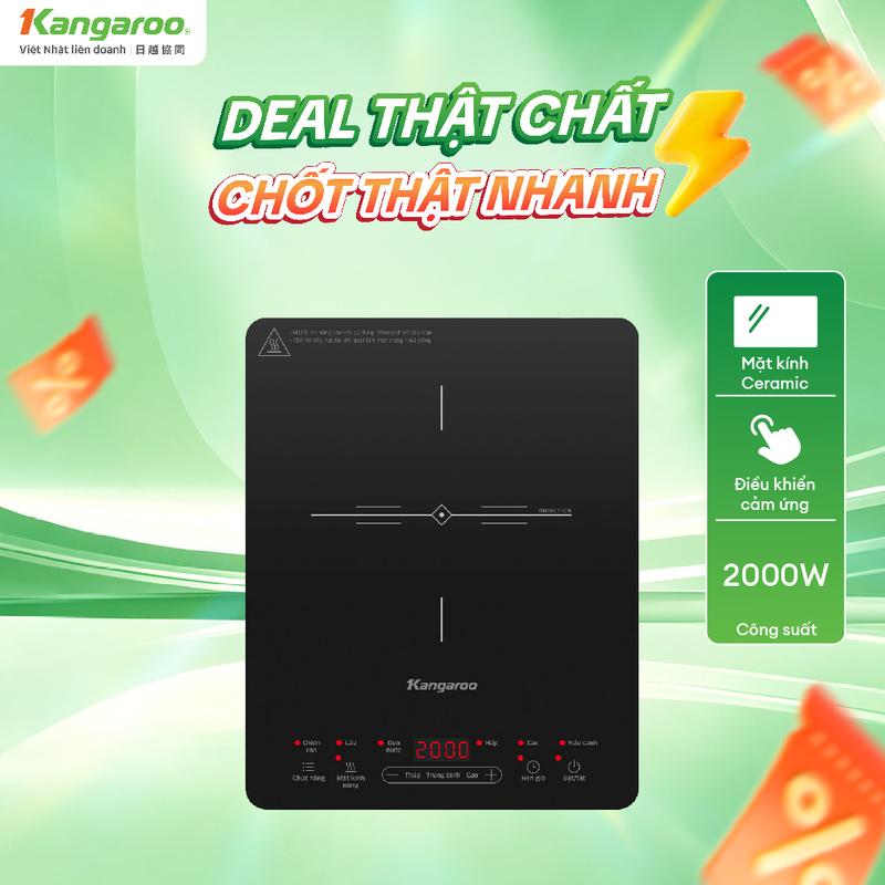 KGIC20S2_Bếp từ đơn Kangaroo - Công suất 2000W, mặt kính chịu lực, chịu nhiệt cao.