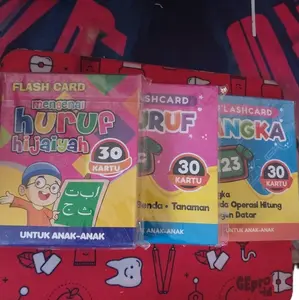 flash card huruf, angka dan huruf hijaiyah ( paket 3 flascard) full colour dan original