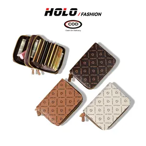 HOLO Dompet Wanita Elegan Gaya Retro Cahaya Double Zipper Tas Kartu Hitam