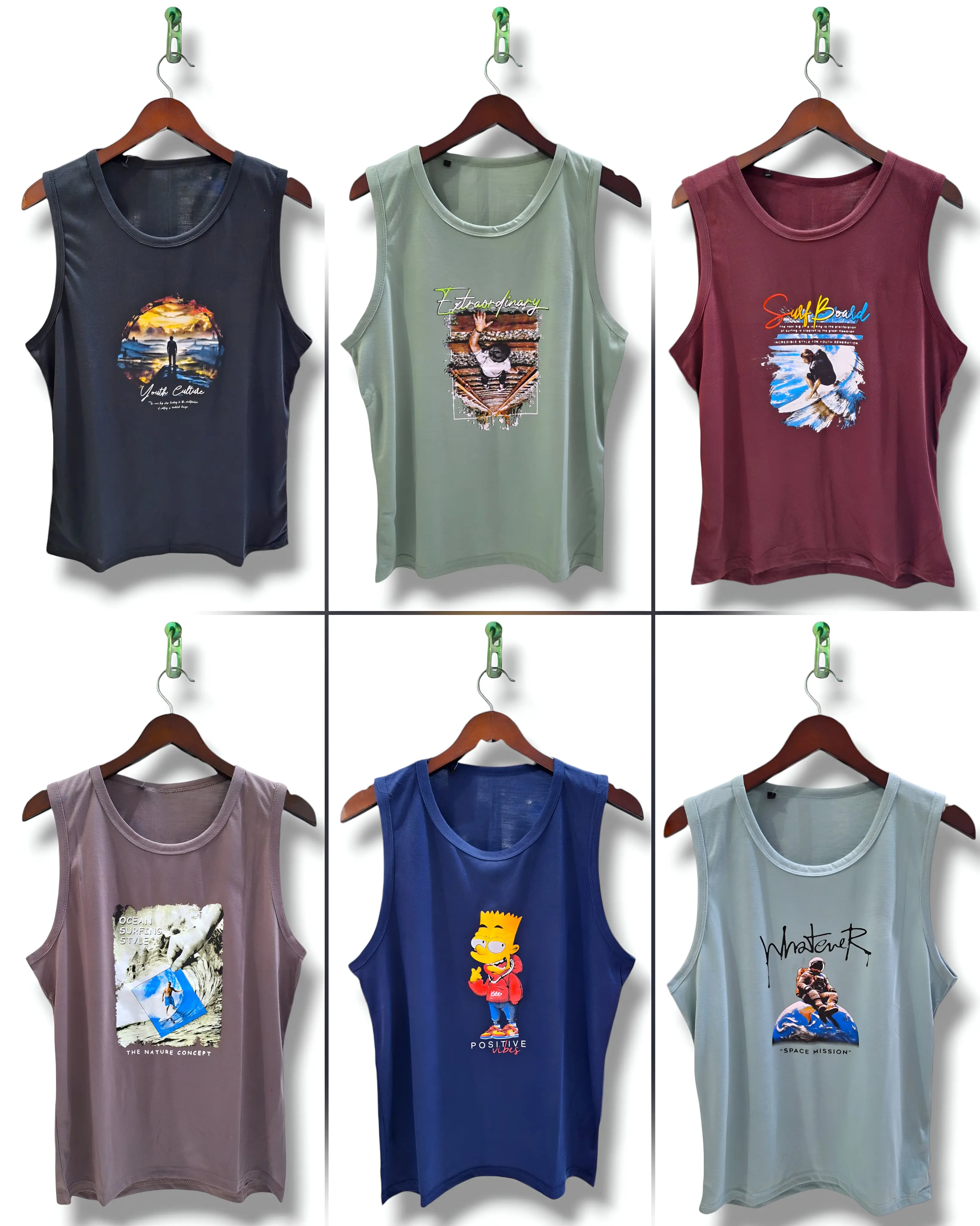 SiNGLET PAKET HEMAT iSi 6PCS MOTiF RANDOM CREW NECK TANPA LENGAN BAHAN SPANDEK PE 24S BISA COD