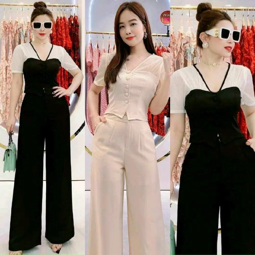 Set bộ áo kiểu cổ điển quần ống rộng ● Mã hàng : #SJ1169 Nữ Top Women Ong thường