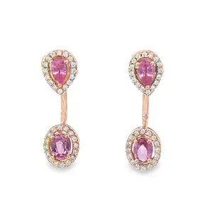 TDA Gold Pink Sapphire Floaty Earrings Anting Emas Berlian Batu Safir Asli Wanita