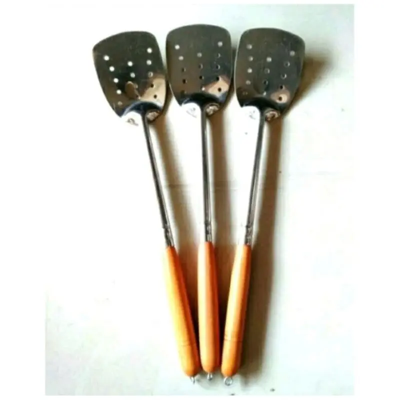 Spatula wajan / sodet stainless lubang gagang kayu 0