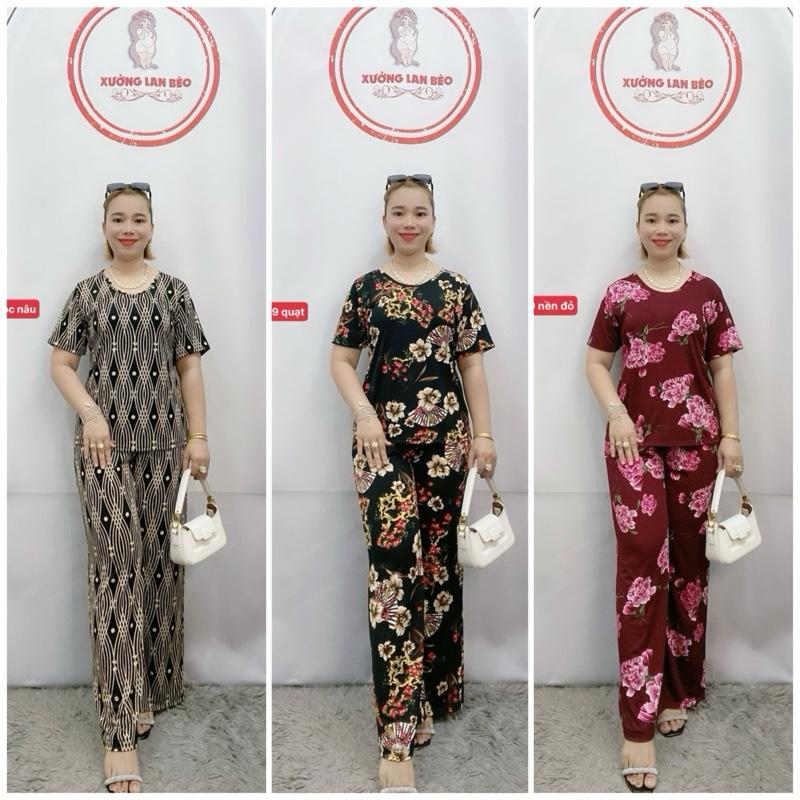 Bộ đồ trung niên Mã 49 vải thun Hàn Quốc co giãn 4 chiều quần dài ống rộng, đủ sai 47-100kg - Nữ, Women Top - Voi, Áo Dệt