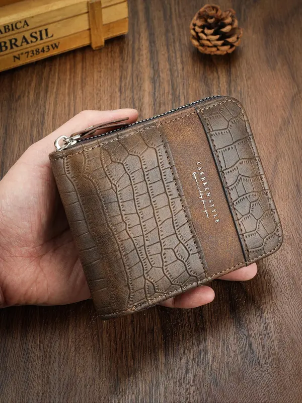 Men's Business Fashion Zipper Short Wallet, Casual Trendy Card Holder, Fashionable Wallet for Daily Use 5