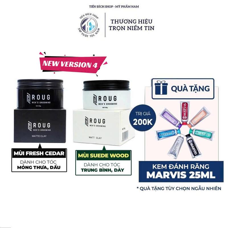 Sáp vuốt tóc nam Roug Men's Grooming Matt Clay 90gr màu trắng Matte Clay 90gr màu đen cao cấp chính hãng Chăm Sóc Tóc Ivy League - Sidepart Dưỡng Tóc