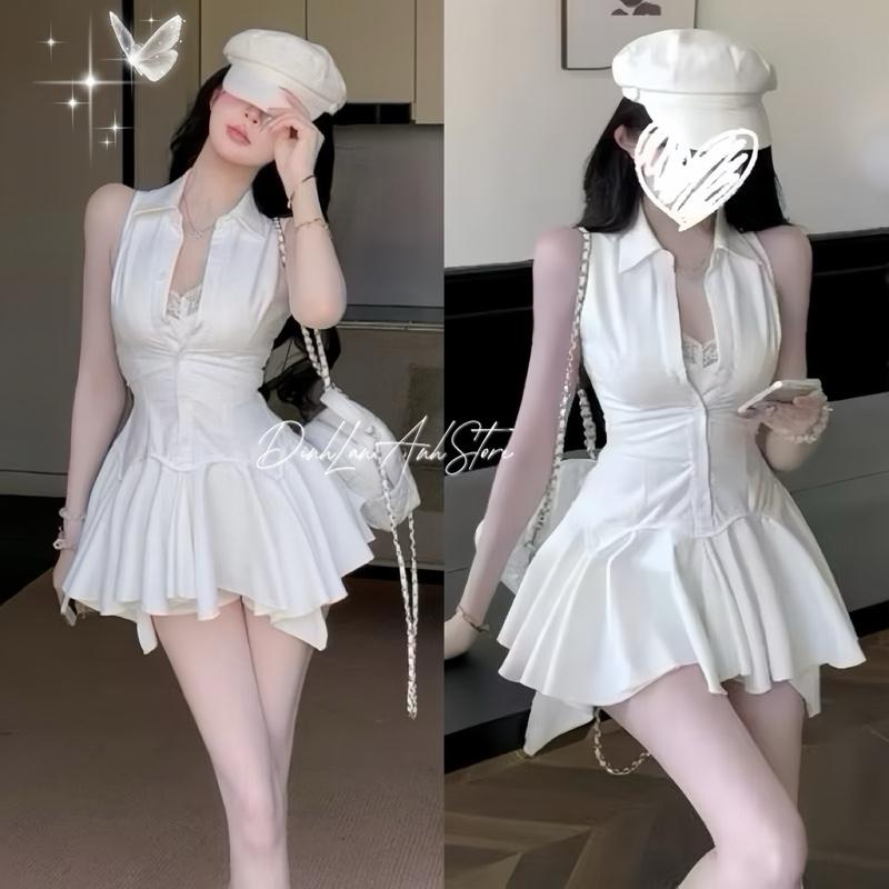Váy Sơ Mi Trắng 3 Món Tùng Xoè Đi Biển Đi Du Lịch Thiết kế Sang Chảnh - DinhLanAnhStore