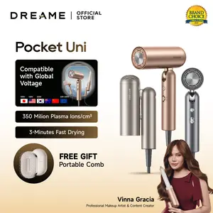 Dreame Pocket Uni Hair Dryer | SmartVolt Global Voltage | Compact, Travel-Friendly | Curling, Unfrizz Nozzle, Hairstylist | 330g | 60dB | Lightweight