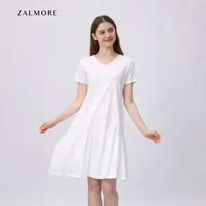 Exclusive Sale Zalmore Shortsleeve Vneck Dress With Ruffle Premium Luma Cotton - Dress Wanita Anti Nerawang Pasti Ori