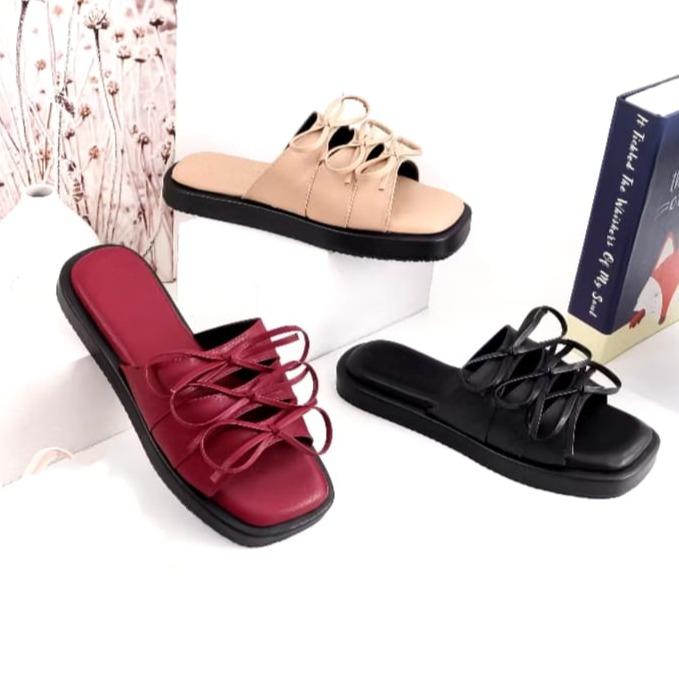 Sandal Wedges Wanita Slop Pita Series Outfit Lebaran Kekinian Premium Model Rumi Korea Terbaru Empuk dan Ringan Karet - Shoes, Sendal 1