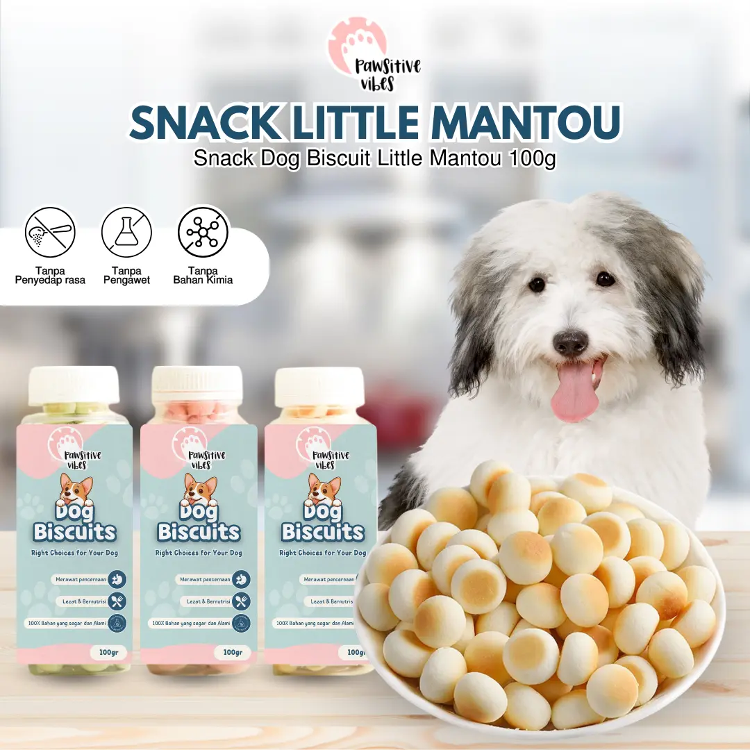Pawsitive Vibes Snack untuk Anjing Little Mantou Dog Biskuit 100gram - Snack Cemilan Kalsium Puppy Anjing