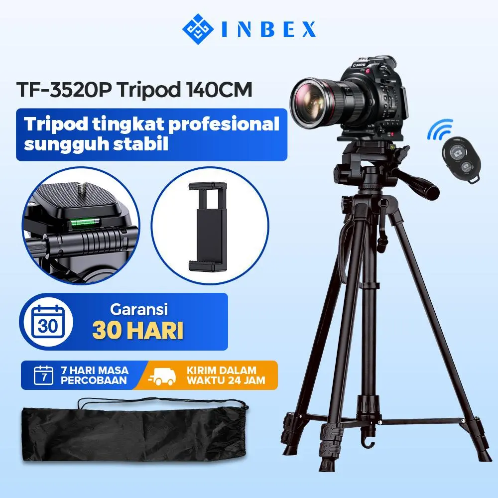 【K】【Beli 1 Gratis 4 】【24H shipping】【warranty 30 HARI】 INBEX Upgraded 3520 Dual Level Tripod Black+black storage bag+INBEX Bluetooth Remote Control/Remote Selfie Shutter /Wireless Remote for Android IOS Smartphone Aluminium Hitam