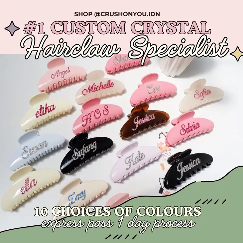 Custom Crystal HairClaw Jepitan Nama Custom Rhinestone | CRUSHONYOU Clips Jedai
