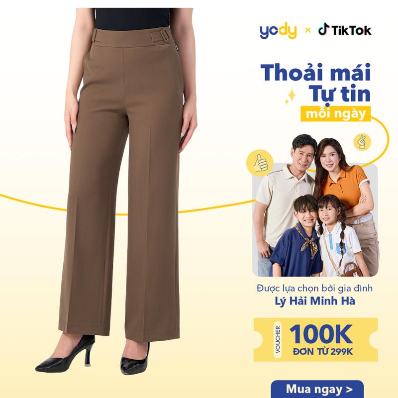 YODY Quần Âu Nữ Ống Rộng Đai 2 Bên Sườn QAN7020