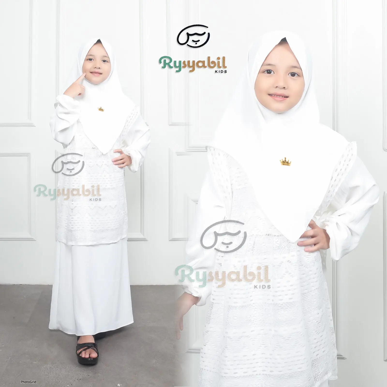 Gamis Anak Putih Safza Manasik Haji Usia 2-11 tahun Set Hijab Crinkle Airflow Premium