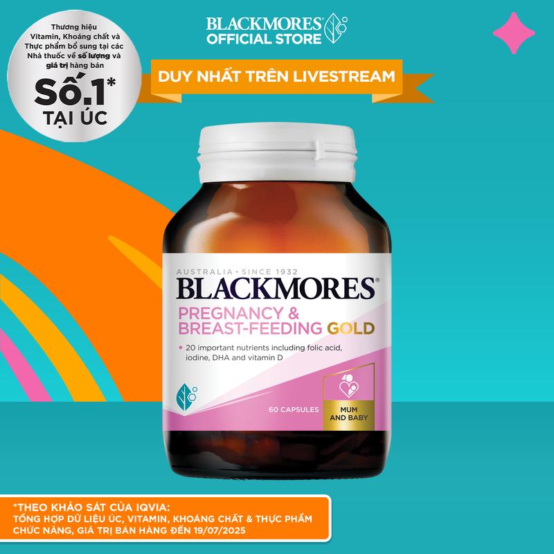 Vitamin Tổng Hợp Cho Bà Bầu và Mẹ Cho Con Bú BLACKMORES Pregnancy & Breast-Feeding Gold Lọ 60 Viên
