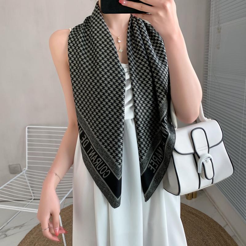 Khăn Quàng Cổ Vuông Giả Lụa, Dệt Chéo, 35,4 inch (90cm), In Hình, Thoáng Khí, Chống Trượt, Khăn Xếp, Khăn Choàng Thời Trang, WJ1007-27 4
