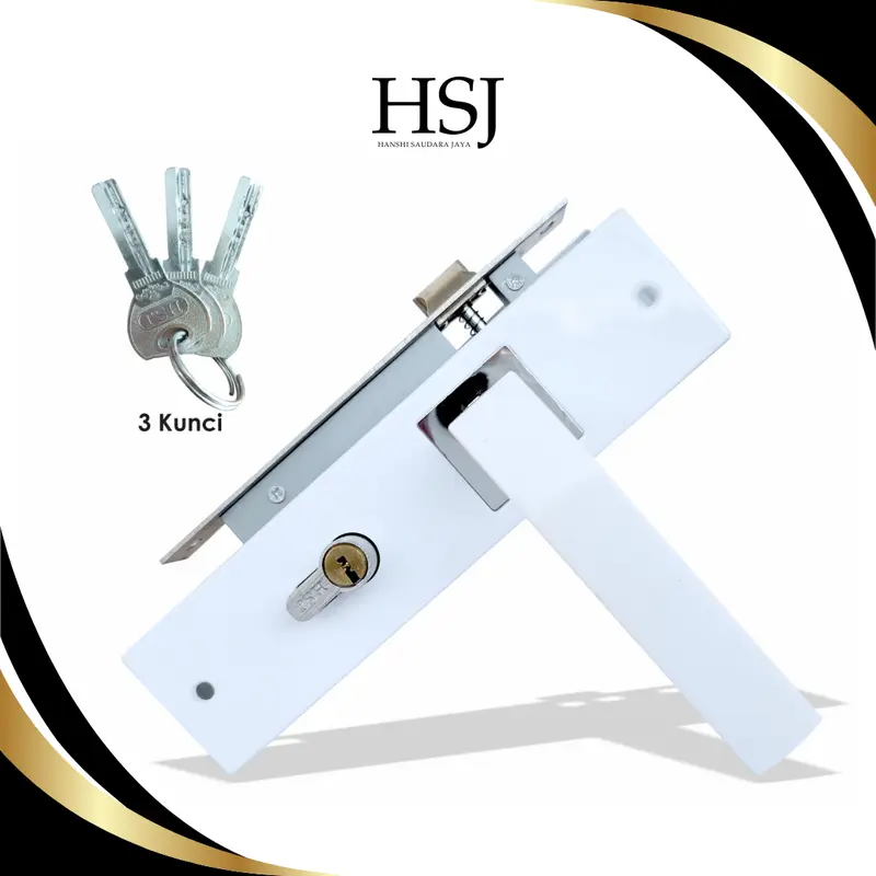HSJ Gagang Kunci Pintu / Handle Pintu Komplit Ukuran Tanggung 20 cm Bulat Kotak 4