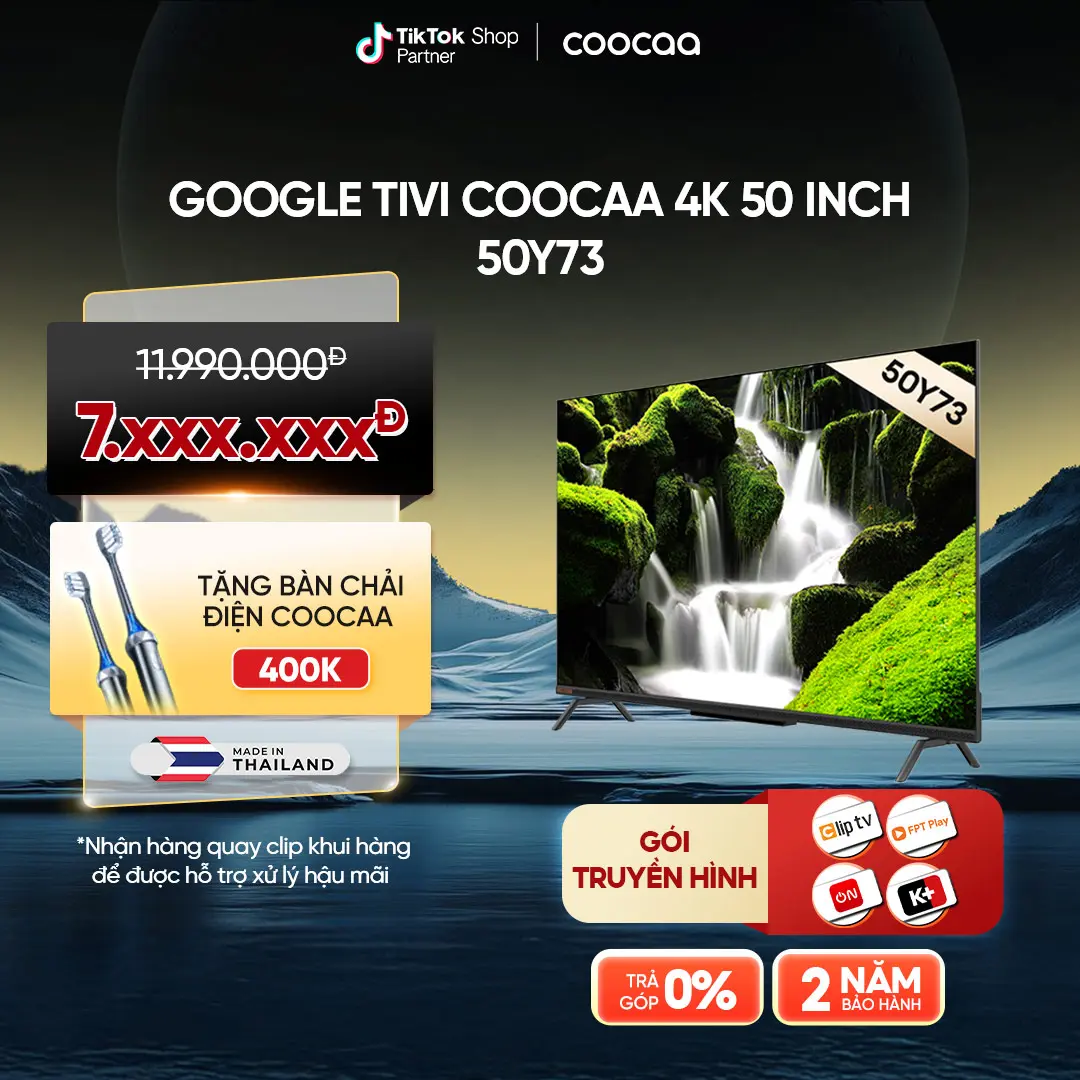 【Deal Siêu Rẻ】Google Tivi Coocaa 4K 50 Inch - Model 50Y73 - RAM 2GB- ROM 16GB - Điều Khiển Giọng nói - Bluetooth - Kho Tàng Ứng Dụng Google Play