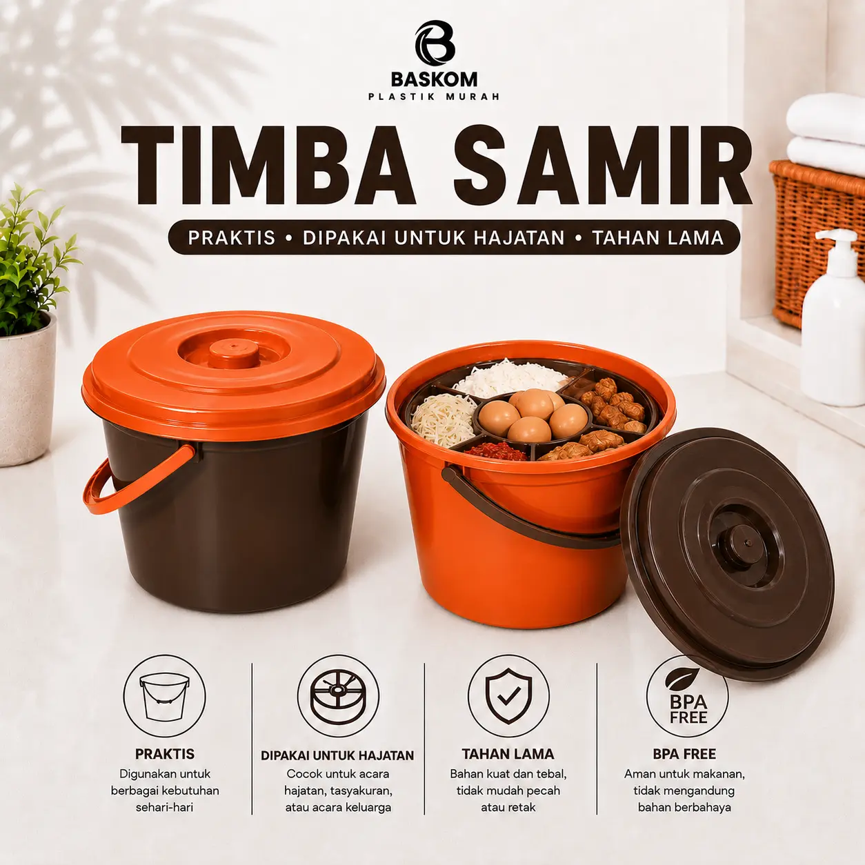 (10 Pcs) TIMBA SAMIR / TIMBA SEKAT HAJATAN / BASKOM TUTUP / EMBER SEKAT / EMBER TUTUP / WADAH SEKAT MAKANAN