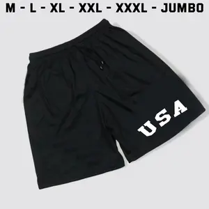 celana pendek olahraga sport pria wanita hitam uniseks ada saku anti-abu longgar