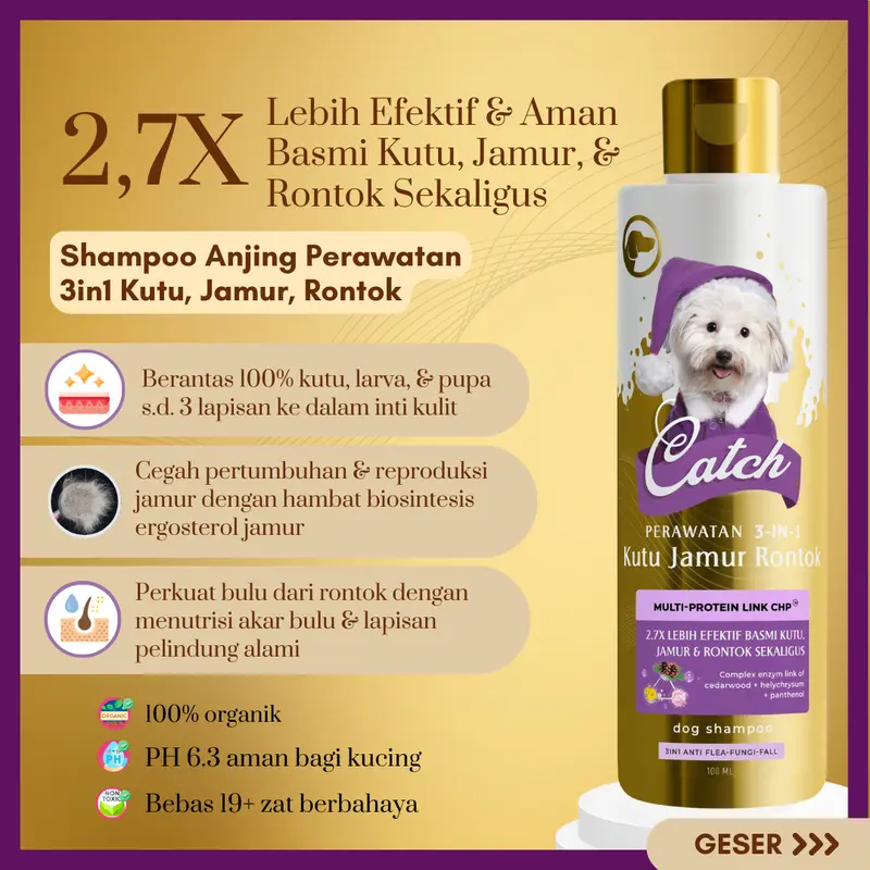 Catch - Shampoo Anjing Anti Kutu , Pelebat Anti Rontok , Solusi 3-in-1, Bulu Putih 2