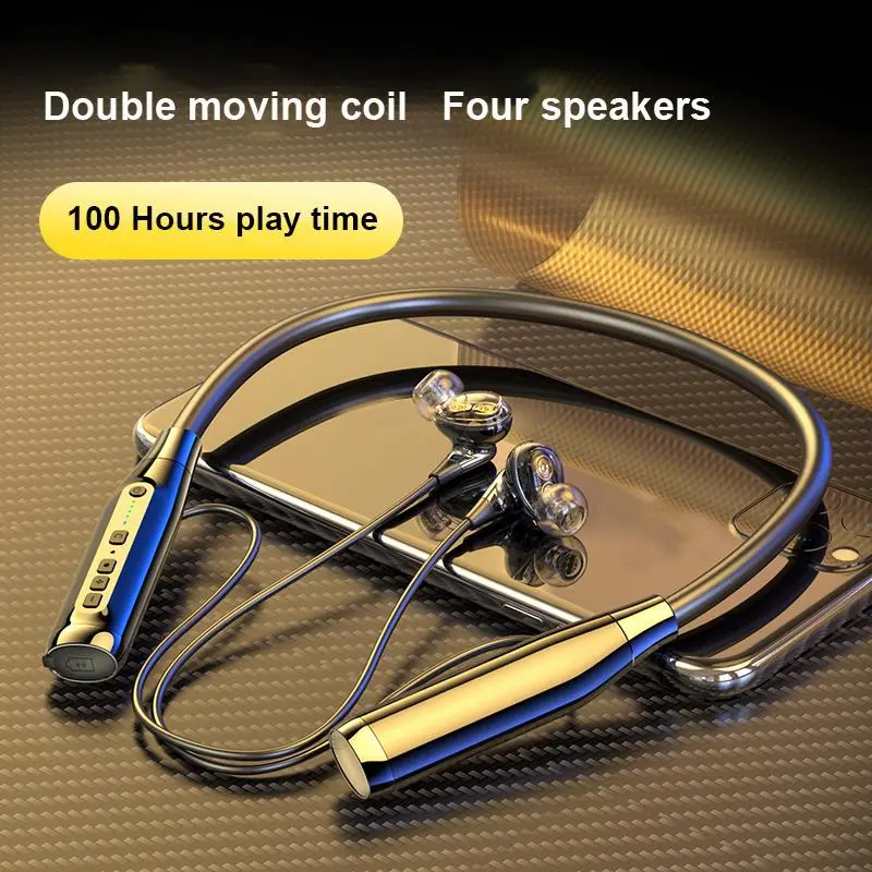 ROR - Tai nghe Bluetooth không dây đeo cổ, 4 loa, tai nghe bass, tai nghe thể thao, tai nghe không dây, giảm tiếng ồn thông minh, âm thanh nổi hai tai 9D, IPX5, chống thấm mồ hôi, thời gian chơi 100 giờ Nhét Tai Nghe Nhạc Earphone