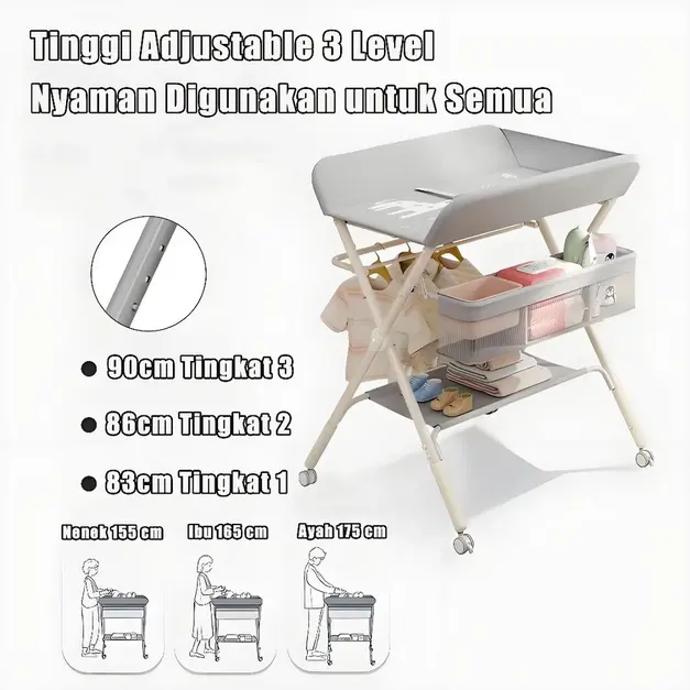 EB Meja Ganti Popok Bayi Multifungsi Adjustable 3 Level Dengan Roda & Pagar Pengaman 3 Sisi Nyaman Untuk Semua Orang Tua Furniture Baby