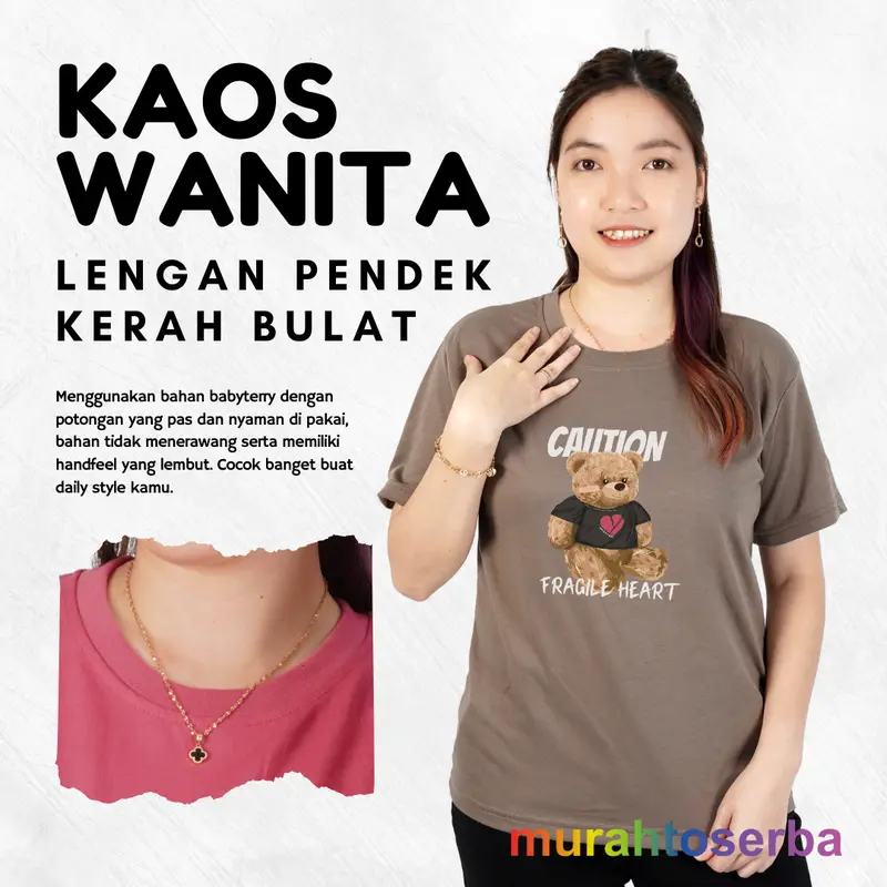 90rban Dapat 6 Pcs Kaos Wanita Motif Caution Lengan Pendek Bahan Babyterry Slim-fitting Cocok Untuk Santai Baju Lembut Atasan Cewek Oblong 4