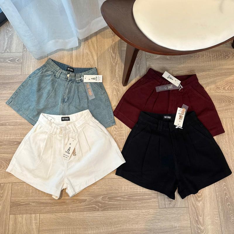 THE QUẠO - Quần Short Jean Nữ Lưng Cao DÁNG XÒE RỘNG NHIỀU xếp li túi nấp sau S2804_641