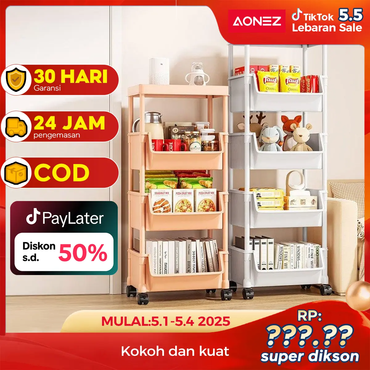 【COD】AONEZ Susun Serbaguna Tempat Rak Buku Anak Lemari Buku Plastik Rak Portable Roda Rak Mainan Rak Roda Toy Storage Rak Susun Tempat
