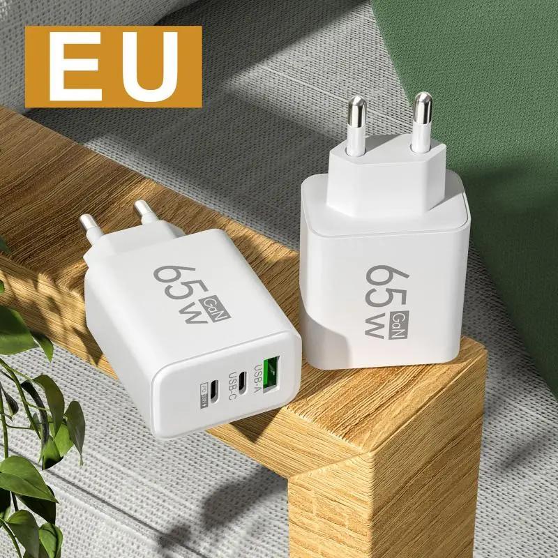 65W Gan Nhanh Chóng Tường Sạc EU Cắm Kép Loại C + USB Một Cổng Nhỏ Gọn Sạc Adapter Cho Tất Cả Các Thiết Bị Thông Minh Hàng Ngày Du Lịch Sử Dụng
