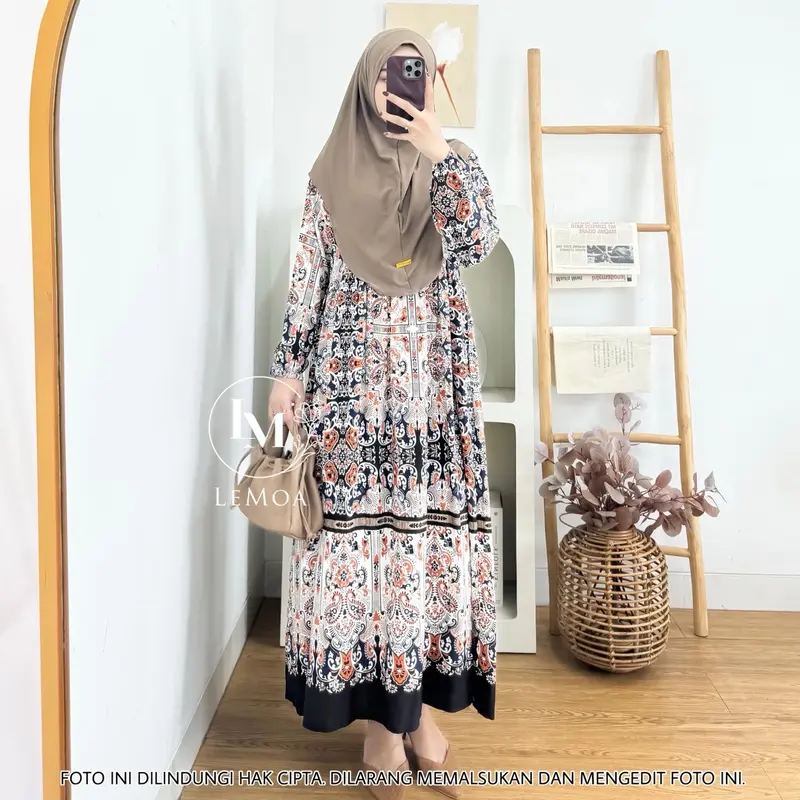 Arsy Midi Dress Set Hijab Gamis Lebaran Rayon Motif 3