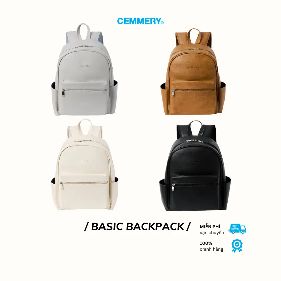 Balo CEMMERY Local Brand Chính Hãng Basic Backpack Da PVC Chống Thấm Đựng Vừa Laptop 15 Inch Nhiều Ngăn Tiện Lợi 4 Màu