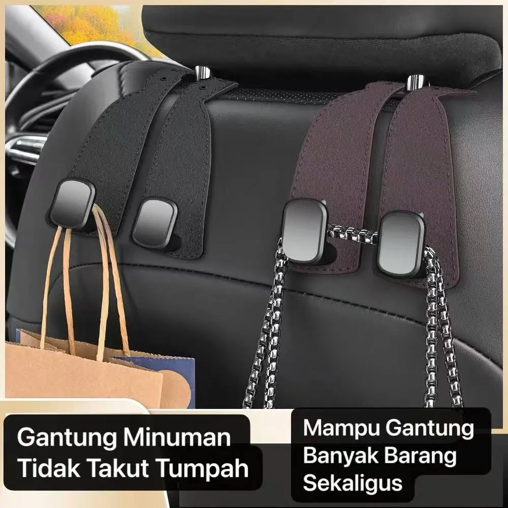 AM-100 Kait Mobil Gantung Barang DiBelakang Kursi Mobil Bisa Holder HP Hanger Mobil Motif Kulit Elegan Hook Mobil